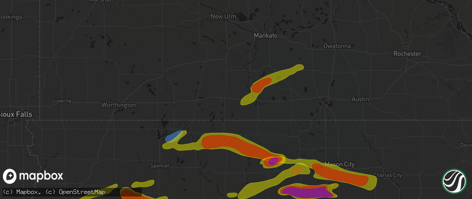 Hail map in Granada, MN on May 15, 2026