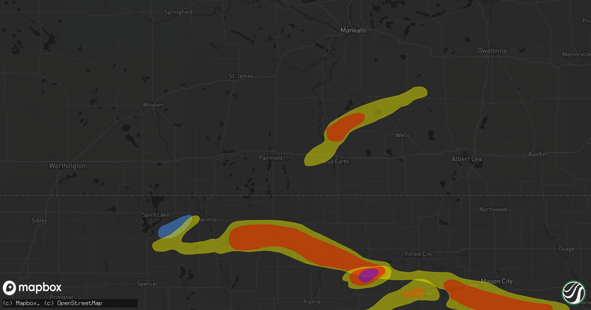 Hail map in Granada, MN on May 15, 2026
