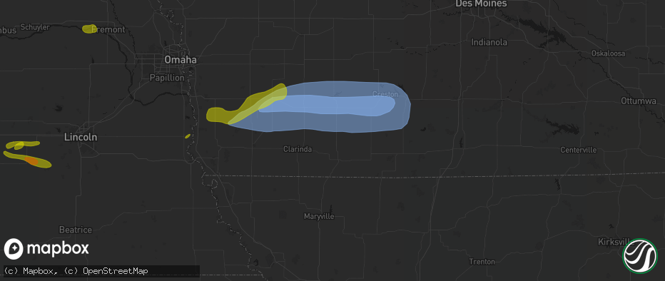 Hail map in Gravity, IA on May 15, 2026