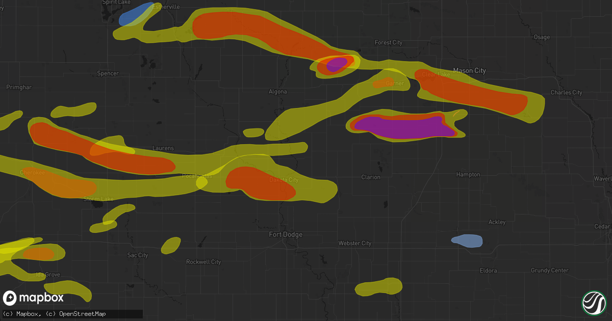 Hail map in Hardy, IA on May 15, 2026