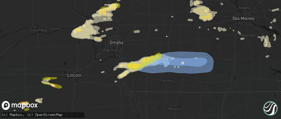 Hail map in Hastings, IA on May 15, 2026