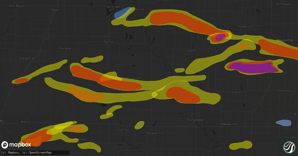Hail map in Havelock, IA on May 15, 2026
