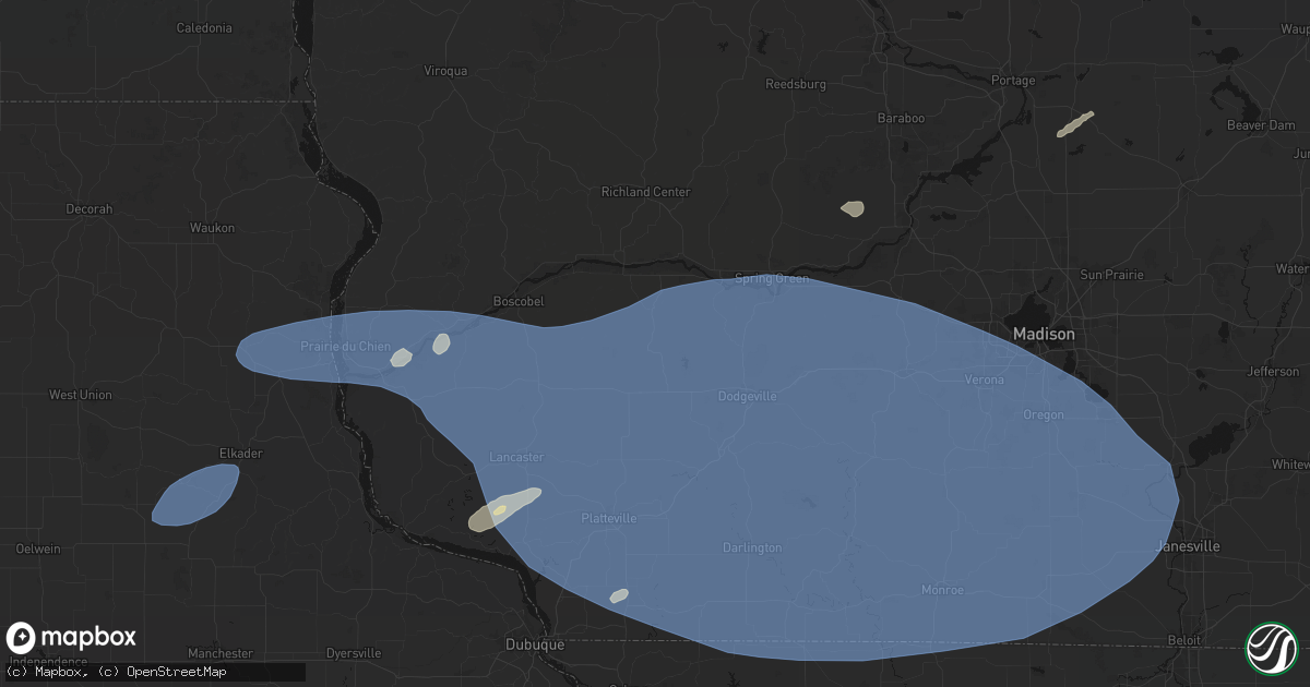 Hail map in Highland, WI on May 15, 2026