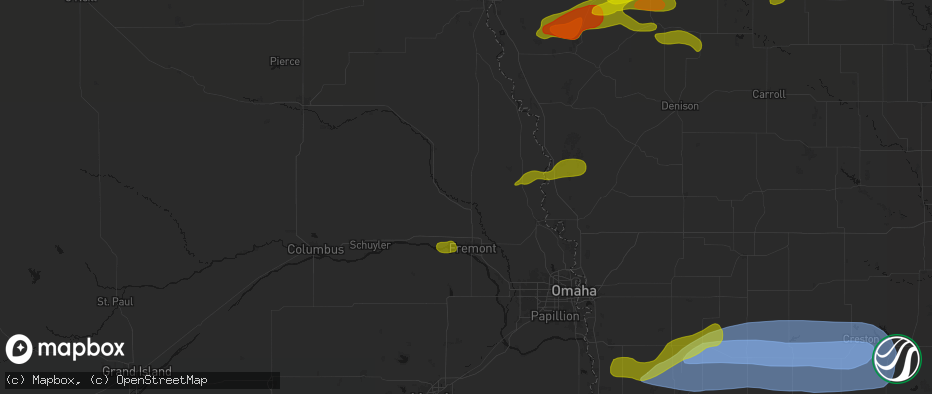 Hail map in Hooper, NE on May 15, 2026