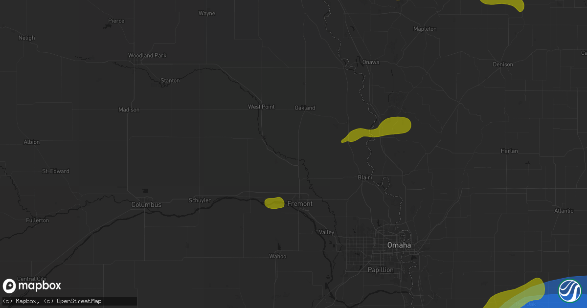 Hail map in Hooper, NE on May 15, 2026