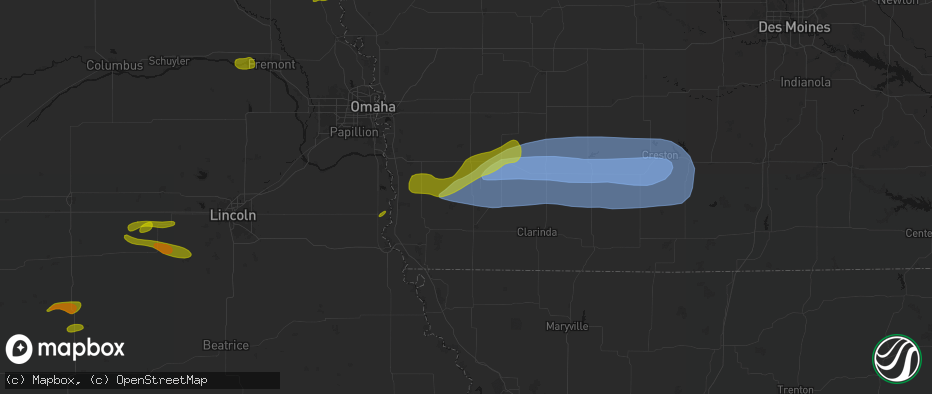 Hail map in Imogene, IA on May 15, 2026