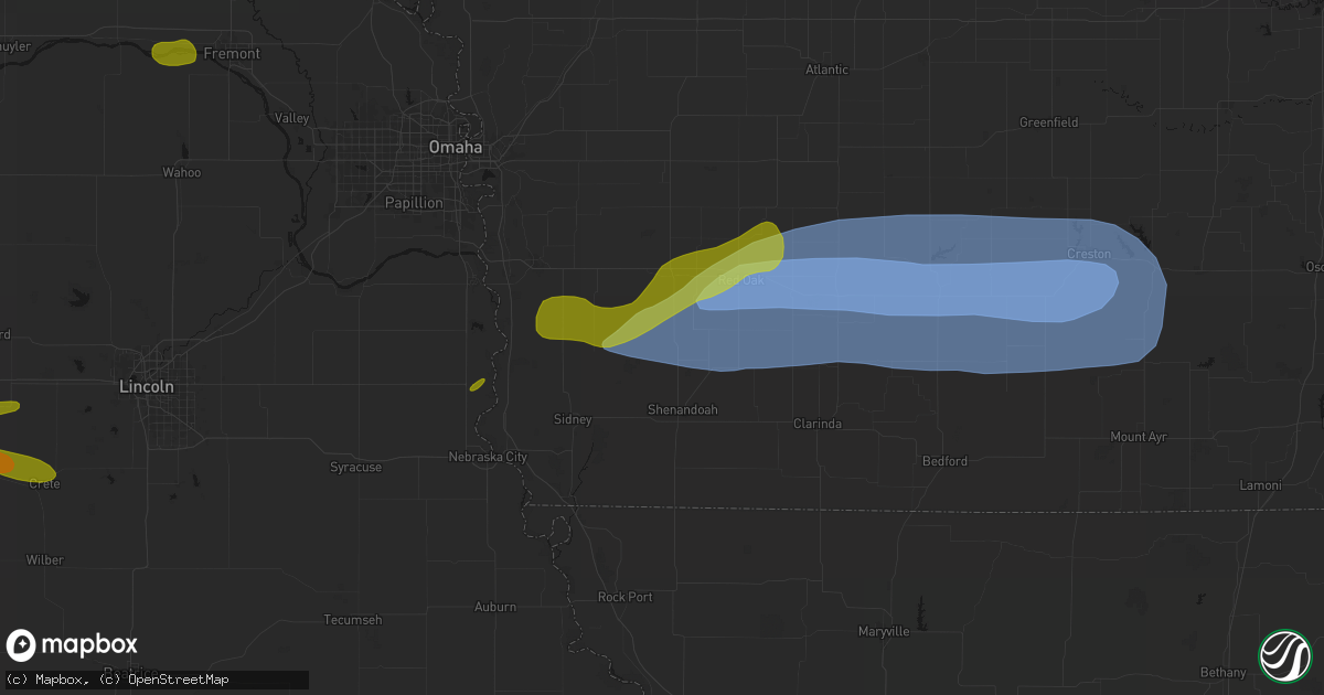 Hail map in Imogene, IA on May 15, 2026