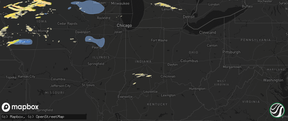 Hail map in Indiana on May 15, 2026