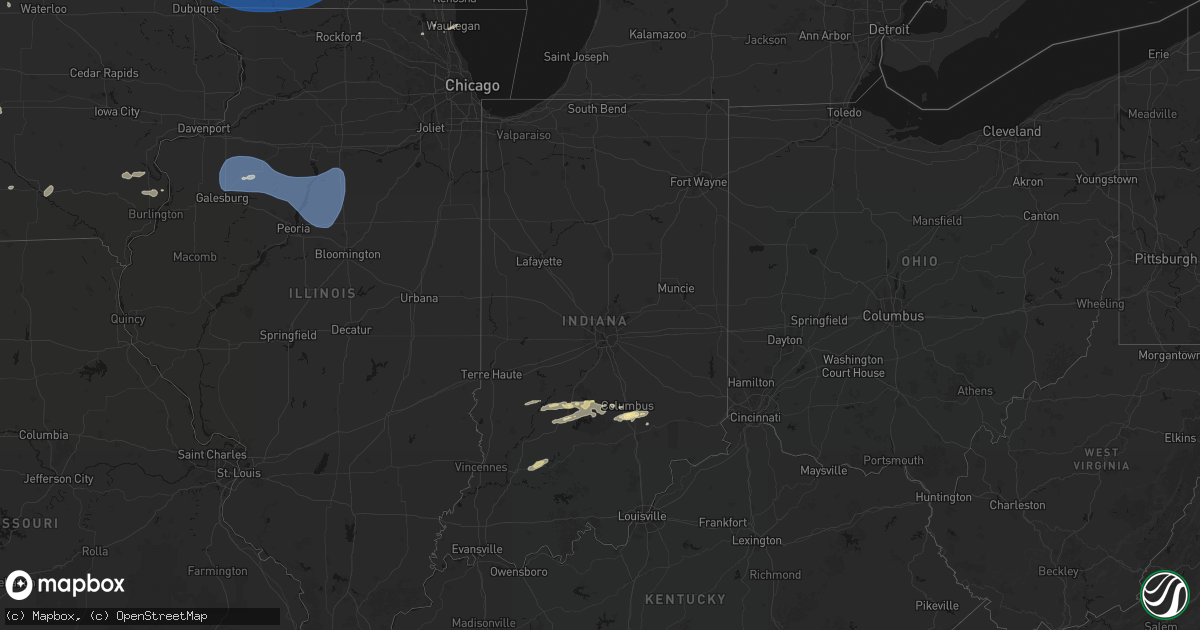 Hail map in Indiana on May 15, 2026