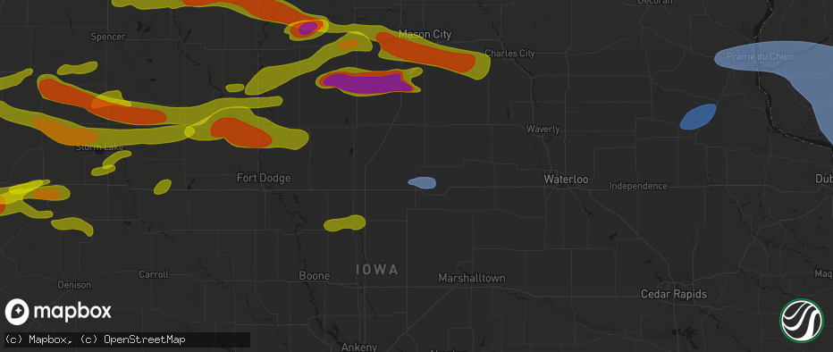 Hail map in Iowa Falls, IA on May 15, 2026