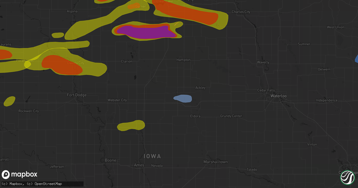 Hail map in Iowa Falls, IA on May 15, 2026