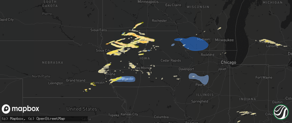 Hail map in Iowa on May 15, 2026