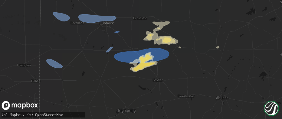 Hail map in Justiceburg, TX on May 15, 2026