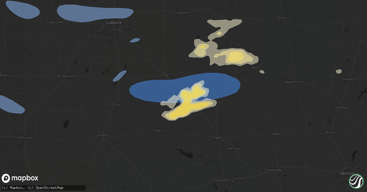 Hail map in Justiceburg, TX on May 15, 2026