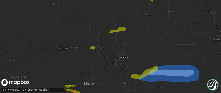 Hail map in Kennard, NE on May 15, 2026