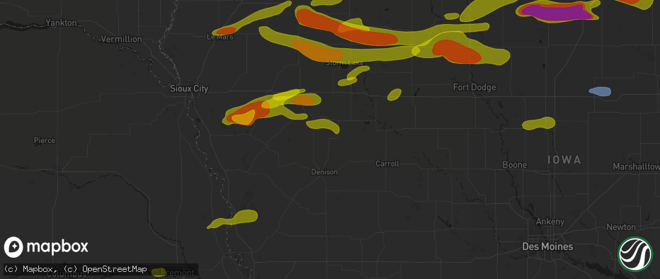 Hail map in Kiron, IA on May 15, 2026