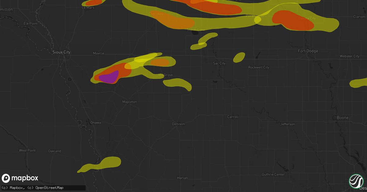 Hail map in Kiron, IA on May 15, 2026