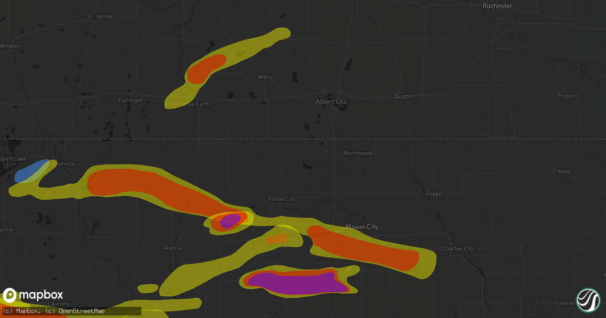 Hail map in Lake Mills, IA on May 15, 2026