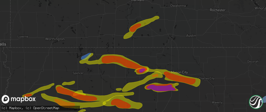 Hail map in Lakota, IA on May 15, 2026