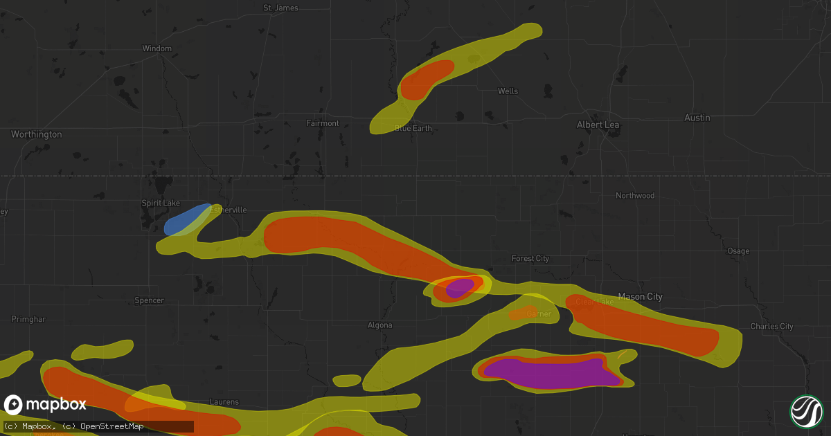 Hail map in Lakota, IA on May 15, 2026