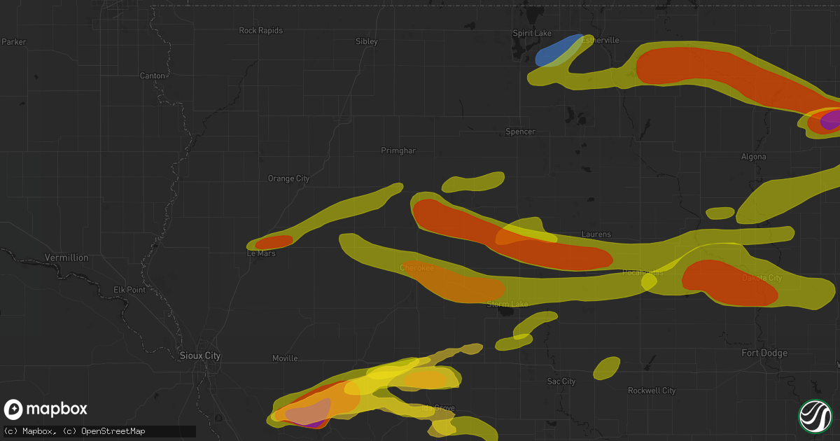 Hail map in Larrabee, IA on May 15, 2026