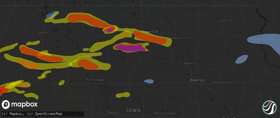 Hail map in Latimer, IA on May 15, 2026