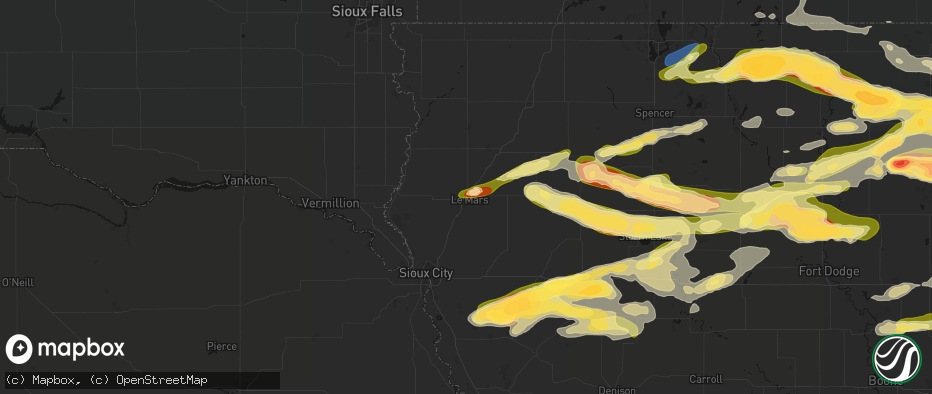Hail map in Le Mars, IA on May 15, 2026