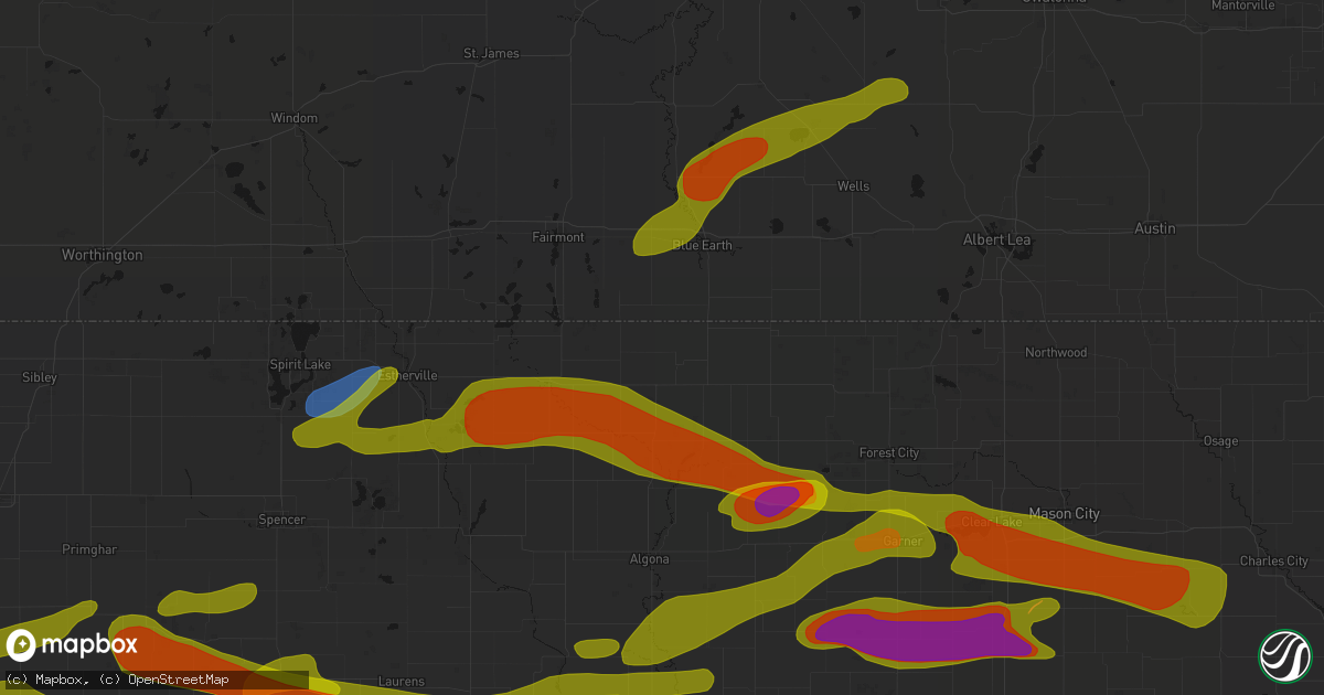 Hail map in Ledyard, IA on May 15, 2026