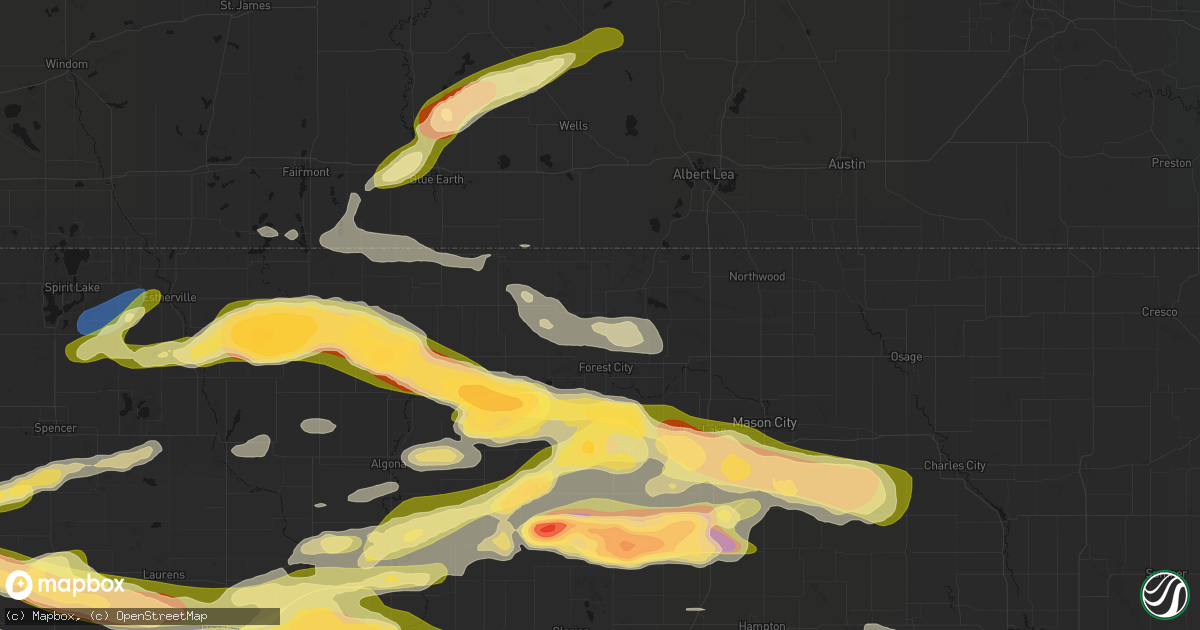 Hail map in Leland, IA on May 15, 2026
