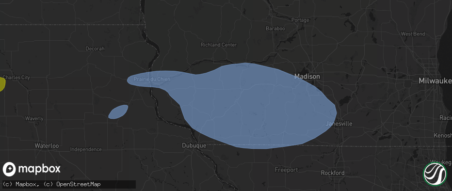 Hail map in Linden, WI on May 15, 2026
