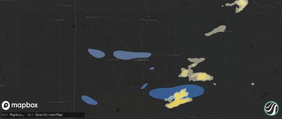 Hail map in Lubbock, TX on May 15, 2026