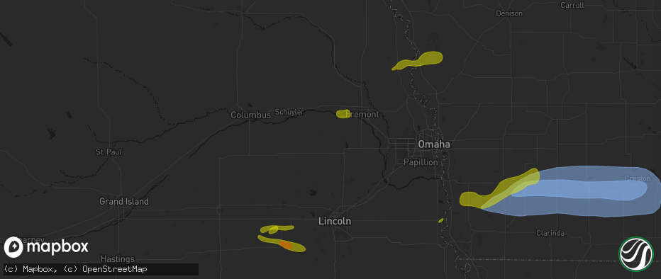 Hail map in Malmo, NE on May 15, 2026