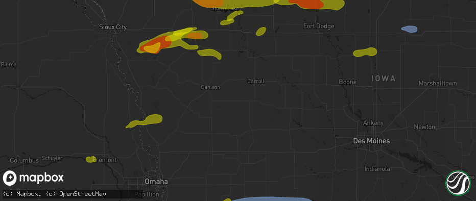 Hail map in Manning, IA on May 15, 2026