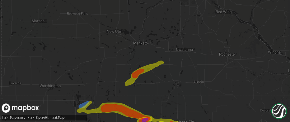 Hail map in Mapleton, MN on May 15, 2026
