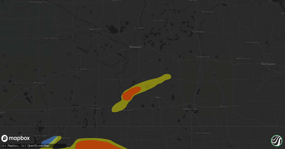 Hail map in Mapleton, MN on May 15, 2026