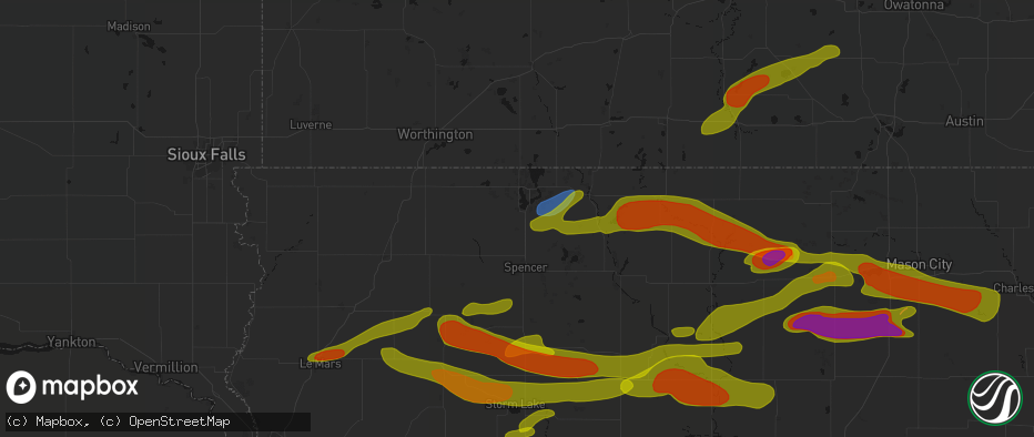 Hail map in Milford, IA on May 15, 2026