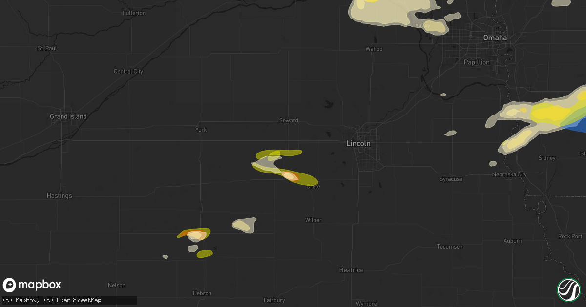 Hail map in Milford, NE on May 15, 2026