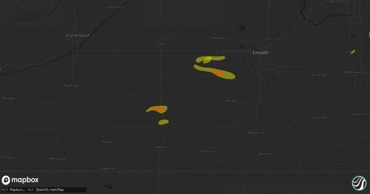 Hail map in Milligan, NE on May 15, 2026