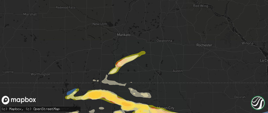 Hail map in Minnesota Lake, MN on May 15, 2026