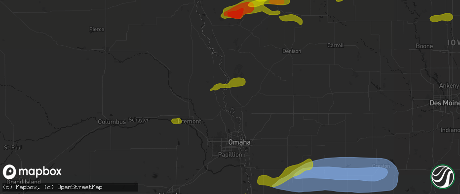 Hail map in Modale, IA on May 15, 2026