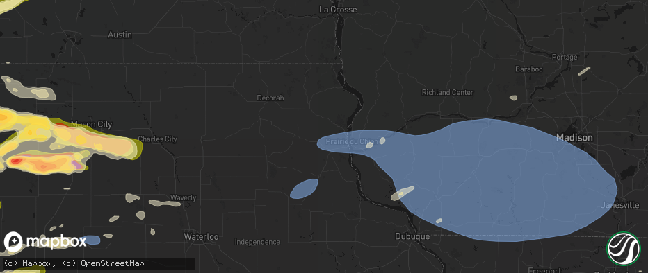 Hail map in Monona, IA on May 15, 2026