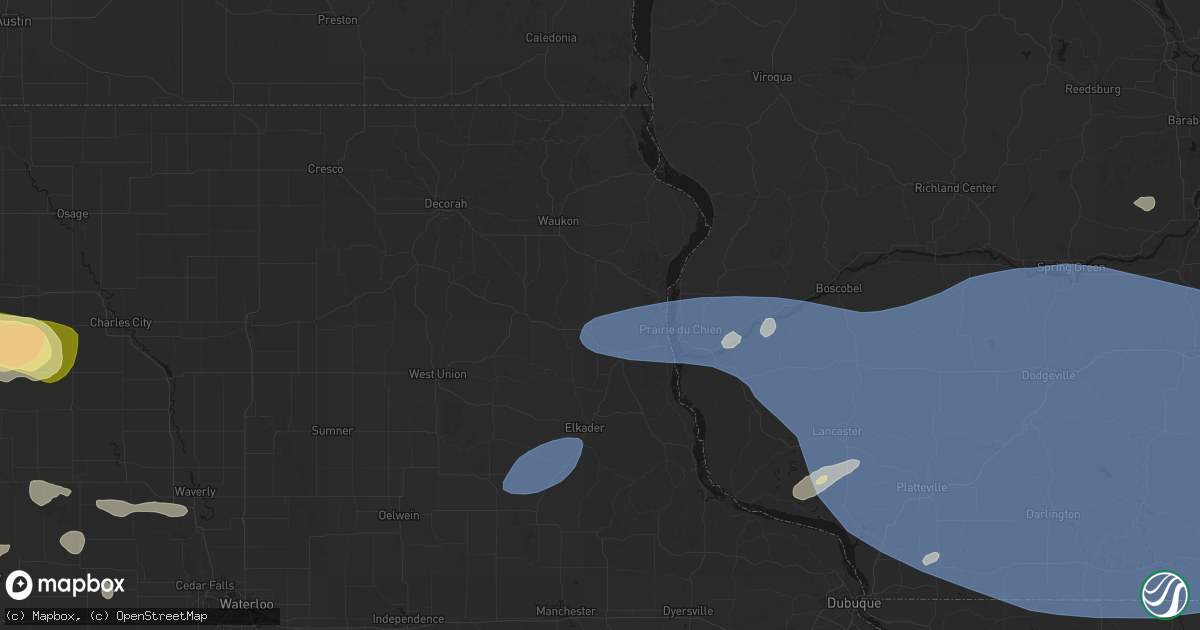 Hail map in Monona, IA on May 15, 2026