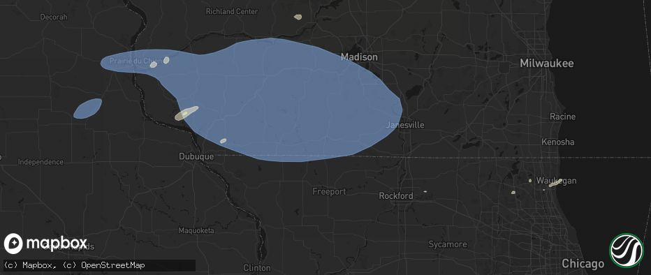 Hail map in Monroe, WI on May 15, 2026