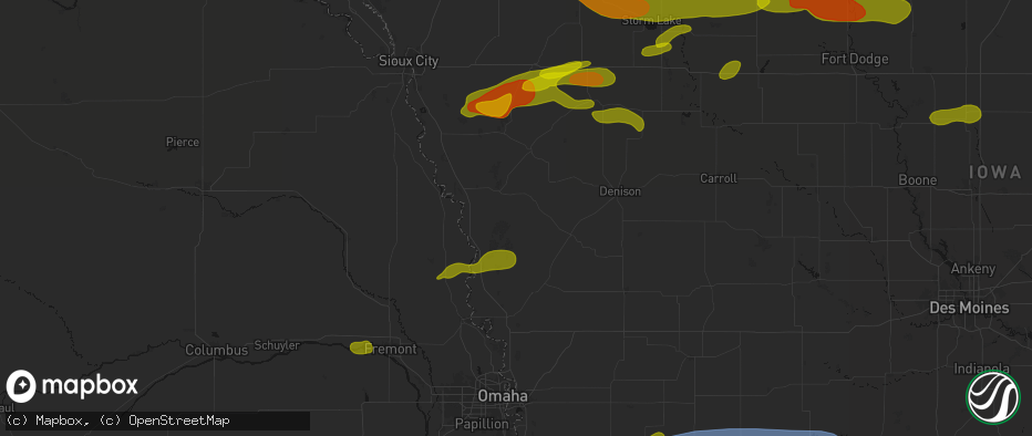 Hail map in Moorhead, IA on May 15, 2026