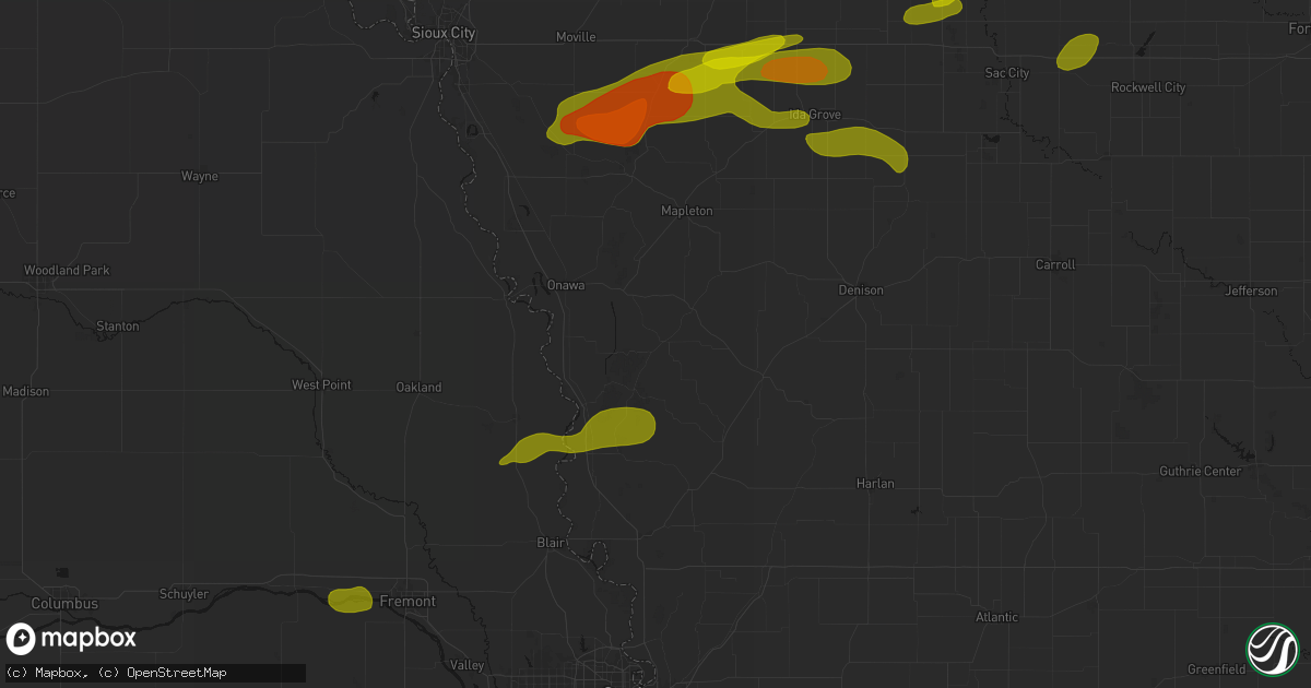 Hail map in Moorhead, IA on May 15, 2026