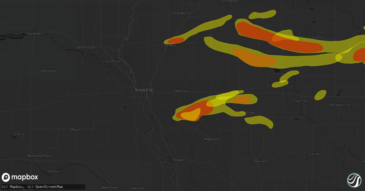 Hail map in Moville, IA on May 15, 2026