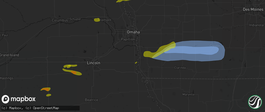 Hail map in Murray, NE on May 15, 2026