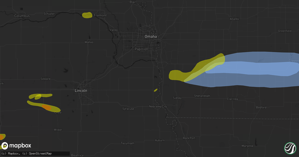 Hail map in Murray, NE on May 15, 2026