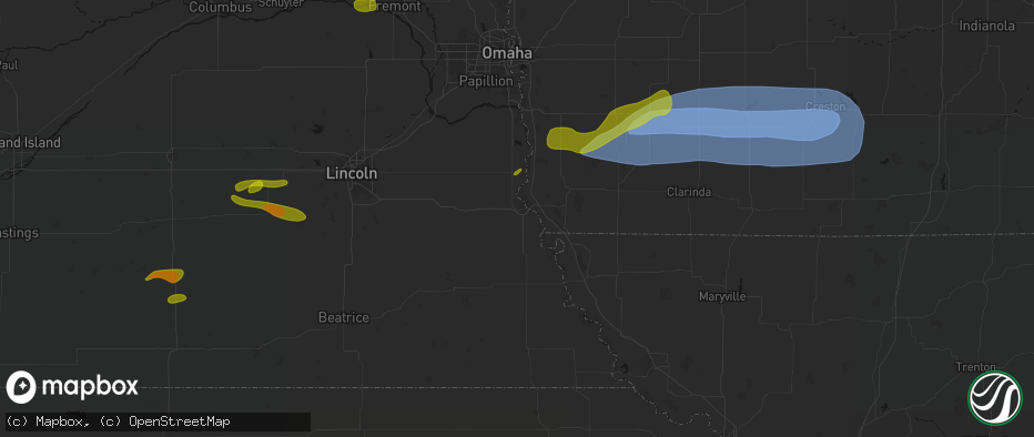 Hail map in Nebraska City, NE on May 15, 2026