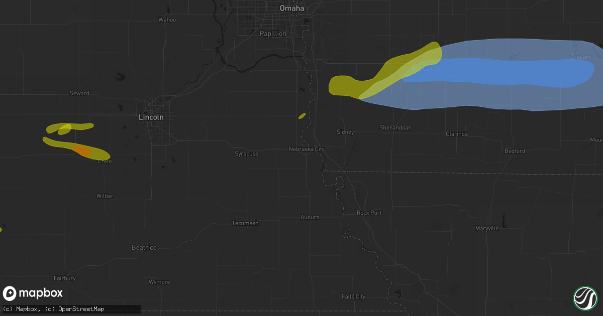 Hail map in Nebraska City, NE on May 15, 2026